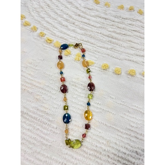 Chaps Beaded Colorful Gemstone Necklace Gold Tone Chain Fashion Jewelry - Picture 2 of 5